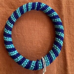Blue Striped Beaded Elastic Bracelet